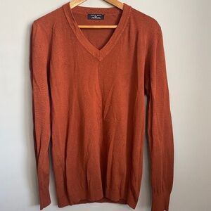 Zara Man Rusty Orange Men's Light V-Neck Sweater Size X-Large
